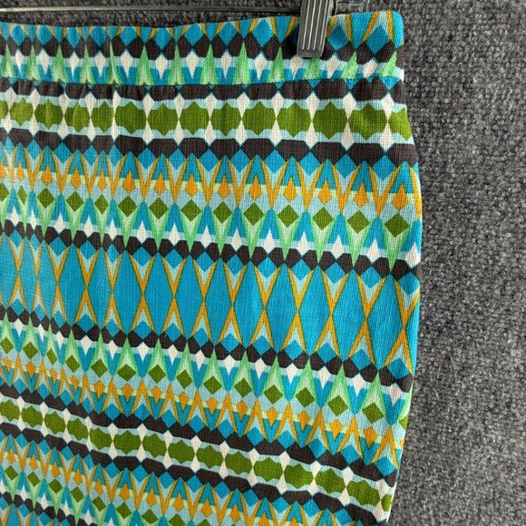J Crew Pencil Skirt Women Green Blue Geometric Size 6 Back Zip Cotton Office - Picture 4 of 16